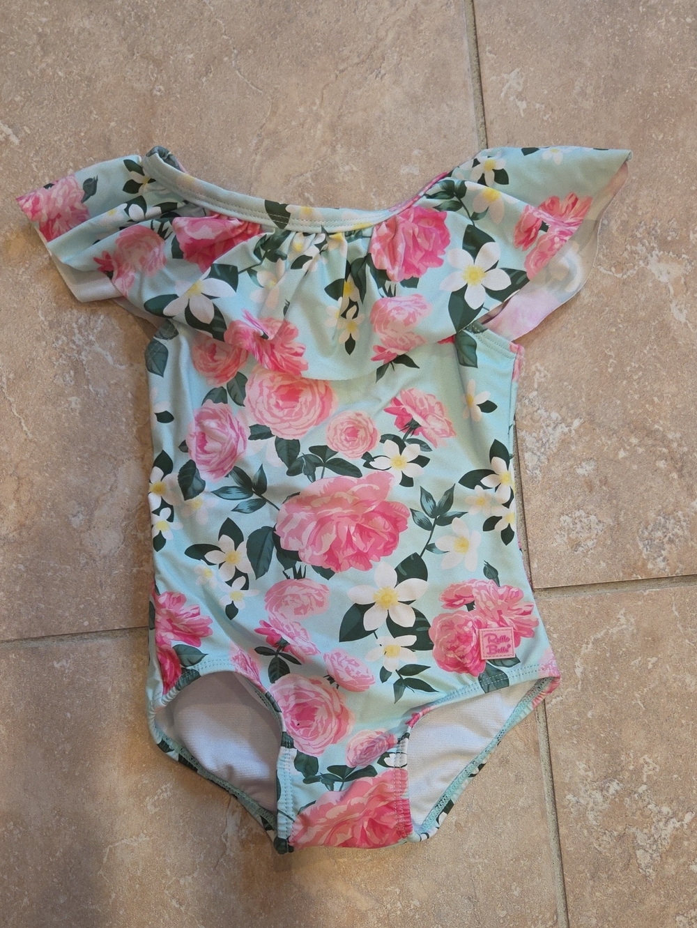 2T Ruffle Butts White and Pink Swimwear with Green Trim